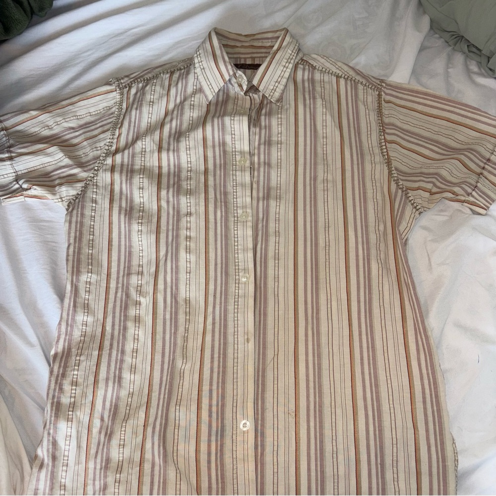 7 Diamonds Cream and Brown Casual Button Down Shirt